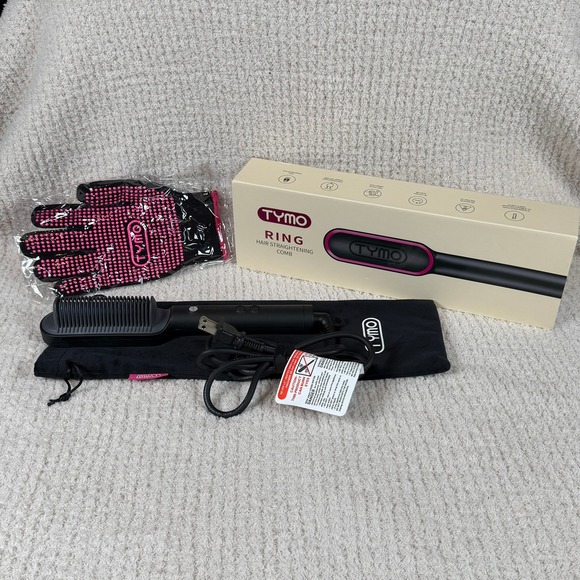 TYMO Ring Hair Straightening Comb Brush NEW Pink Heat Resistant Glove - Picture 1 of 13